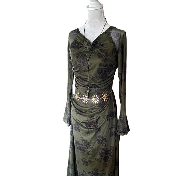 Whimsigoth Olive Floral Mesh Maxi - Picture 2 of 10